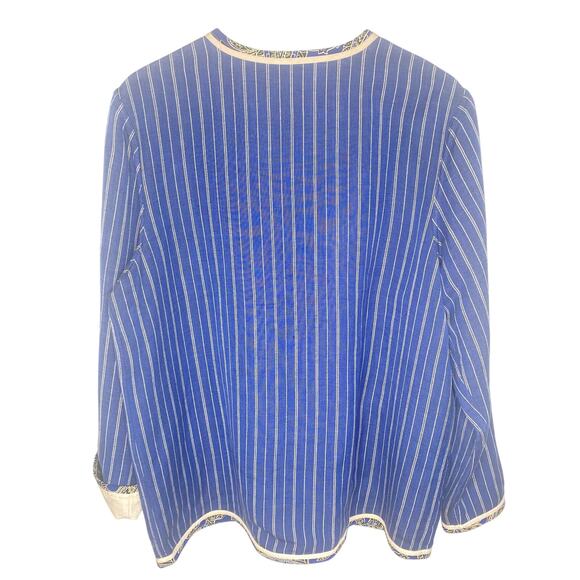 Koos of Course Reversible Blue Pinstripe and Cream 4 button Linen Jacket Size Lg - Picture 2 of 8